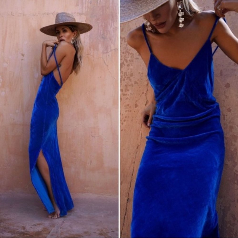 Blue Maxi Velvet Dress